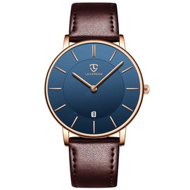 BEN NEVIS Watch, Mens Watch, Minimalist Fashion Simple Wrist Watch Analog Date with Leather Strap Brown Blue