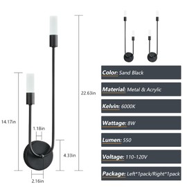 LBSQJ Black Wall Sconces Set of Two U Shape 2 Light 6000K LED Wall Sconce Dimmable Bathroom Sconces Modern Sconces Wall Lighting for Bedroom Hallway Wall Light Fixtures Indoor