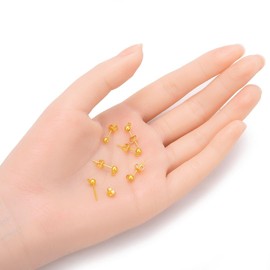 100pcs Hypoallergenic Earring Posts Stud Earrings 5mm Ball Post with Loops Earnut Backs Gold Plated Brass for Jewelry Making CF218-4