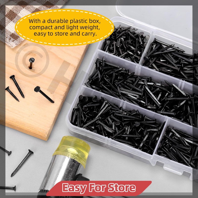 Hilitchi 1200PCS 6 Sizes Black Carbon Steel Non-Slip Shoe Nails
