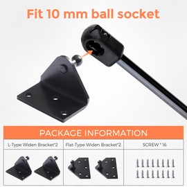 PAMAGOO 10MM Ball Stud Mounting Brackets Widen, 2 Angled L-Type Mounts and 2 Flat-Type Mounts with 16 Screws, for Gas Spring Struts Shocks Mounting Kits
