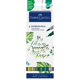 Faber Castell Goldfaber Aqua Jungle 164517 Dual Marker with Brush Tip and Fineliner Tip, Pack of 6