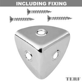 TERF® Traditional Vintage Polished Nickel Case Corner Bracket 28mm Heavy Duty Chest Brace Repair with fixing Screw For Chest Box Cupboard Desk Drawer Cabinet Table and Multi Use - Pack of 8