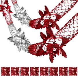 8pcs Christmas Ceiling Decorations Silver Red Foil Christmas Decorations Indoor Christmas Hanging Decorations Garland Decorations for Xmas New Year Party (Silver & Red)