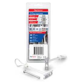 1/4" Heavy Duty Master Toggle-Bolt Strap Anchors (12 Pack) w/ 12 Steel Threaded Studs, 3/8" to 3-5/8" Grip Range, for 1/4"-20 Fastener Size - 240lb in 3/8-1/2" & 300lb in 5/8" Drywall Holding Strength
