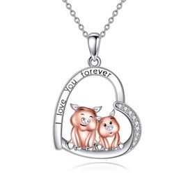 AINFQY Pig Necklace for Women 925 Sterling Silver Mother and Daughter Pendant Necklace Pig Jewelry Gift for Mom