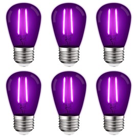 LUXRITE S14 Edison LED Purple Light Bulbs, 0.5W, Colored LED Bulbs for Outdoor String Lights, UL Listed, E26 Base, Indoor Outdoor, Decoration, Party, Holiday, String Light Replacement Bulbs (6 Pack)