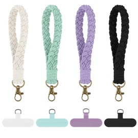 oruola 4pcs Cellphone Wrist Strap,Braided Rope Phone Lanyard Wrist,Boho Phone Wrist Lanyard with 4pcs Tether Tab, Handmade Wrist Strap Lanyard,Women Men Wrist Lanyard for Keys