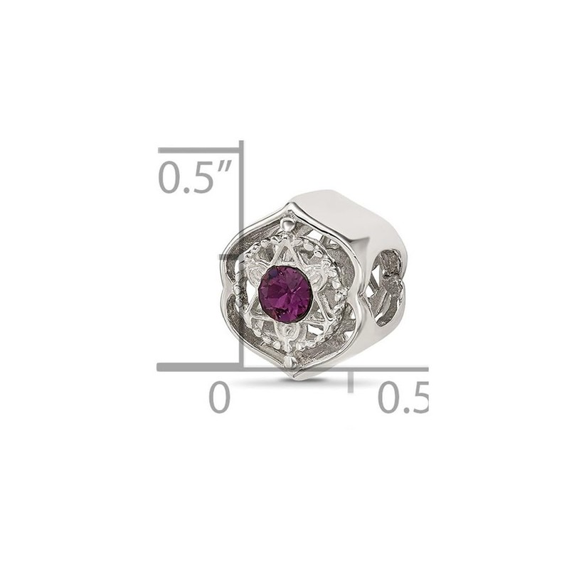 JewelryWeb 9.27mm 925 Sterling Silver Brushed and Polished Purple Crystal