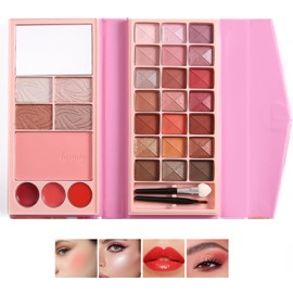 GEUUFEA 18 Colors Eyeshadow Palette- Matte and Shimmer Makeup, Multi Makeup Palette Blush and Highlighter Powder, Glossy Lipstick, Long Wearing