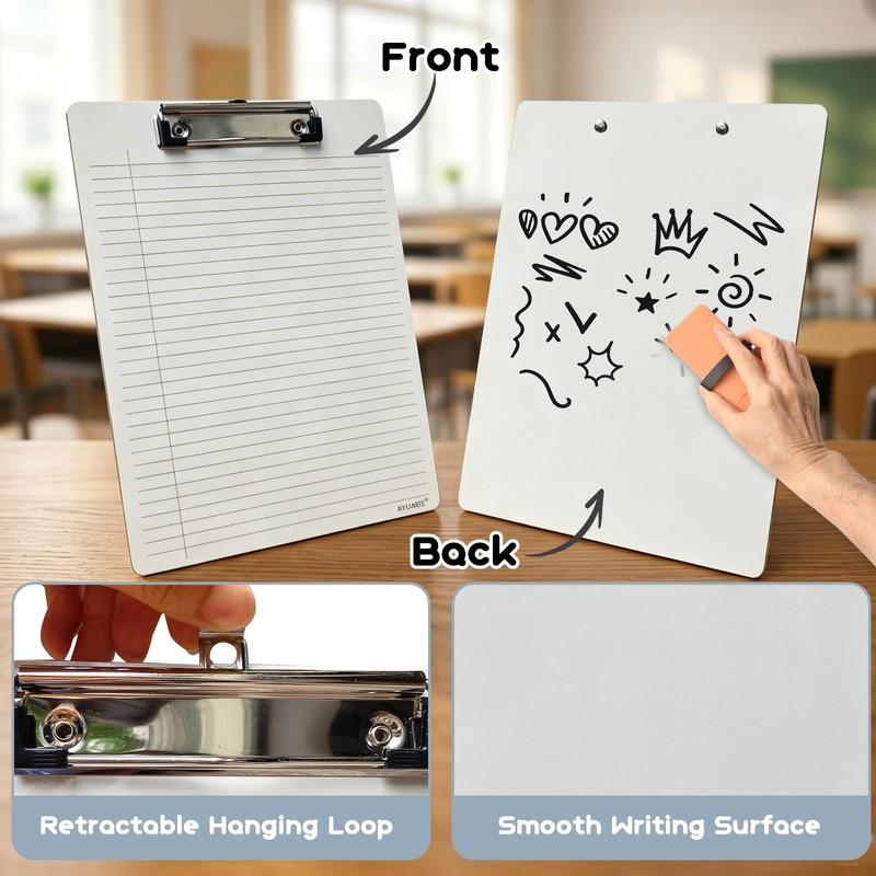 Lined Dry Erase Clipboards 9x12 Reusable Whiteboards for School Office