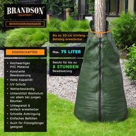 Brandson - Tree Bag 75 Litres - Watering Bag - Eyelets for Theft Protection - Green Watering Bag - Tree Watering Bag with Zip - UV and PVC Resistant - Support for Hot Summer