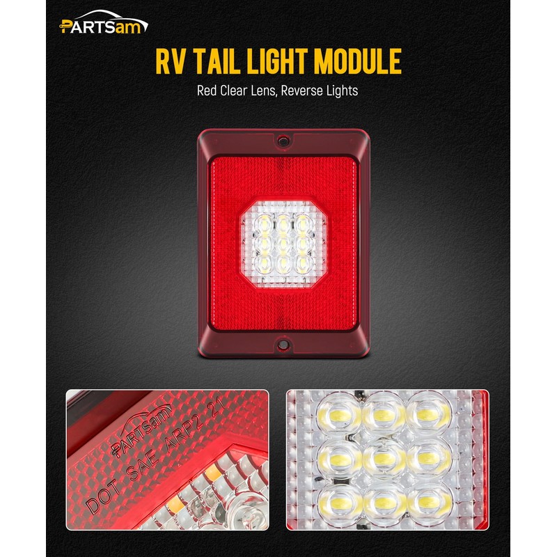 Partsam RV Tail Light Module Reverse Backup Lights Clear Lens