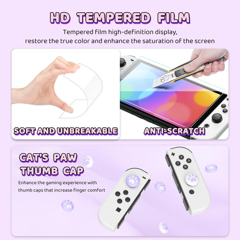 HYPERCASE Cute Switch OLED Carrying Bag Purple Bunny for Console&Accessories,