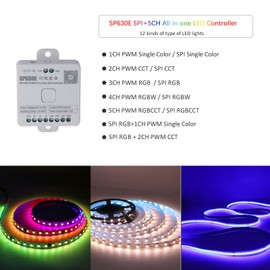 SP630E LED Controller – Bluetooth Led Controller for Single-Color or IC-Driven Strips Control for WS2811/WS2812B/SK6812, PWM SPI-TTL Support (5V-24V Wide Voltage)