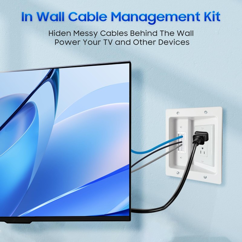 Recessed Outlet Box in Wall Cable Management Kit, Hide Cables