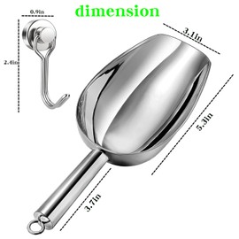 6oz Stainless Steel Ice Scoop for Freezer with Magnetic Hook, Dishwasher Safe Ice Scooper for Ice Machine–Metal Scoop for Ice Maker, Ice Bucket, for Kitchen Bar Party Accessories (6OZ Silver)