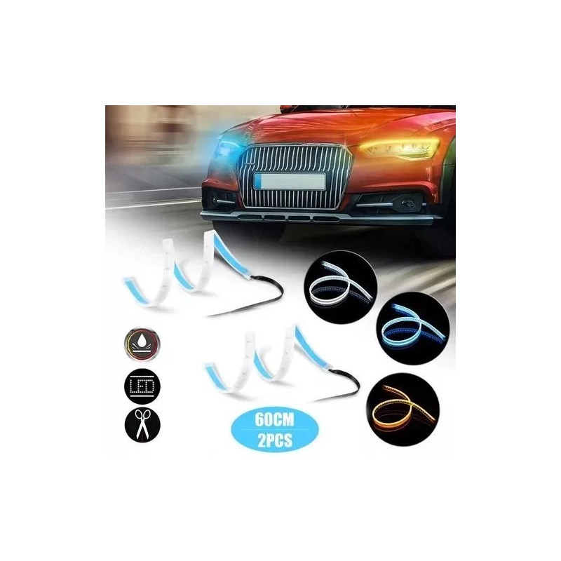 PUNKZZ Par Tira Led Drl 60cm Azul Hielo Direccional Secuencial