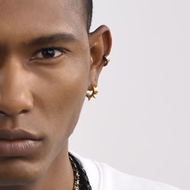 GoldChic Jewelry Gold Huggie Earrings For Men, Hoop Spike Punk Earring Hip Hop Jewellery