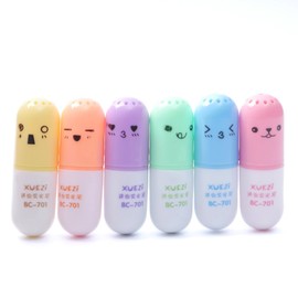 6 Pieces/Set Mini Pill Shaped Highlighter for Writing, Cute Face Graffiti Marker Pen Korean Stationery School Supplies Creative and Useful (2 Bags)