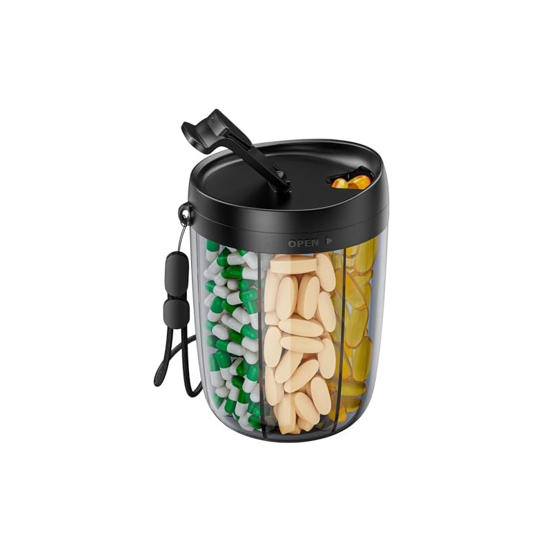 PULIV Large Pill Organizer with 6 Slots & 20 Labels