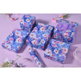 Sikiweiter Daisy Floral Wrapping Paper Roll – 17" x 16.4 Feet – Elegant Blue Watercolor Gift Wrap for Mother's Day, Birthdays, Weddings, Baby Showers & Special Occasions(Daisy Floral)