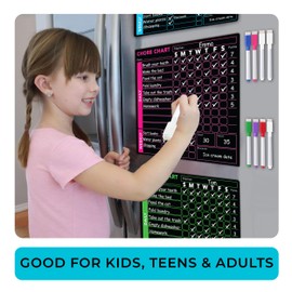 3 Pcs Blackboard Chore Chart Set - Behavior Reward Dry Erase Chore Chart for Multiple Kids, Teens & Adults. Fridge Magnetic Blackboard Set - 3 Individual Charts (10"x10" Each) & 8 Fine Tip Markers