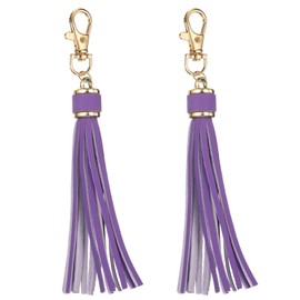 uxcell - 2 borlas de piel sintética, llavero de 6 pulgadas, borla con dije de borla y dije giratorio de langosta para hacer joyas, bolsos, manualidades, correas de teléfono (morado oscuro)
