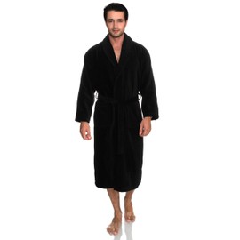 TowelSelections Men's Cotton Robe, Terry Cloth Luxury Spa Bathrobe Medium Black