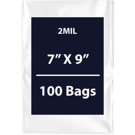 Multiple Sizes Clear Flat Poly Bags, 2Mil 7" X 9" & 100 Bags | Low-Density Polyethylene (LDPE), Flat Open Top Plastic Packaging Packing | Flexible and Durable Plastic Bag
