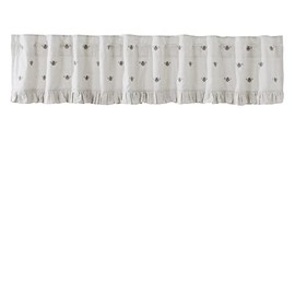 VHC Brands Embroidered Bee, Farmhouse Window Valance Curtain, Ruffled, Creme Yellow Grey, 16x90