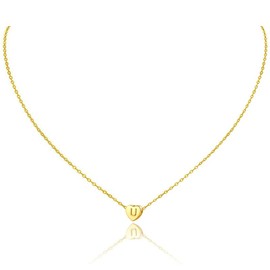 Heart Initial Necklace, Double Sided Engraved Heart Pendant Letter U Necklace, Adjustable Dainty Letter Tiny Initial Necklace, Perfect Gifts for Valentines Birthday Mother’s Day