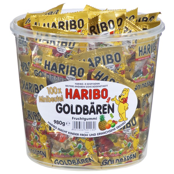 Haribo Gold Bears / Goldbären, 100 Mini Bags, 980g Tub