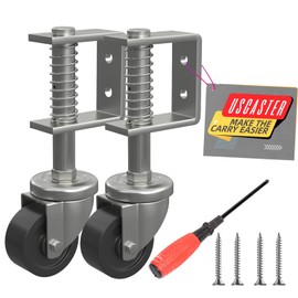 Uscaster 2 Inch Gate Caster for Wooden Gate, 80 lbs Capacity, 360° Rotating,Solid Rubber Wheel, Spring-Loaded,with Mounting Screws & Screwdriver (2Pack)