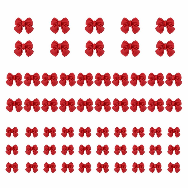 SaktopDeco 60 PCS Red Resin Bows with Flat Back Bow