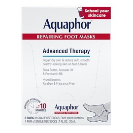 Aquaphor Mascarillas reparadoras para pies, calcetines hidratantes para pies secos, tratamiento hidratante para el cuidado de los pies con aceite de aguacate y manteca de karité, paquete de 6