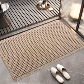 YCTMALL Bathroom Rugs Waffle Bathroom mat Boho Bath mat Super Absorbent Non Slip Bath Rugs, Washable, Ultra Soft Rubber Backed Shower mat, Bath mats for Bathroom Floor, Brown 18x30in