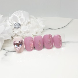 Heart Thumping Pink Heart Homemade Nail Tips - Short Round Square / 심쿵핑크하트 수제네일팁 - 숏라운드스퀘어