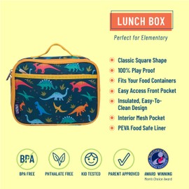 Wildkin Kids Insulated Lunch Box Bag for Boys and Girls, Perfect Size for Packing Hot or Cold Snacks for School and Travel, Measures 9.75 x 7 x 3.25 Inches, BPA-Free, Olive Kids (Jurassic Dinosaurs)