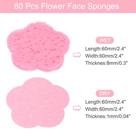 QUARKZMAN 60 Stück Komprimierte Gesichtsschwämme Blumen Gesichtsreinigungsschwämme Pads für tägliche Hautpflegeroutinen zu Hause, Küche, Reisen, Pink