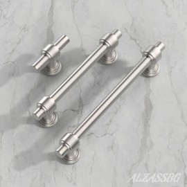 Alzassbg 10 Pack Brushed Satin Nickel Cabinet Pulls, 5 Inch(128mm) Hole Centers Cabinet Handles Kitchen Hardware Straight Bar for Cabinets and Drawer AL3505SN