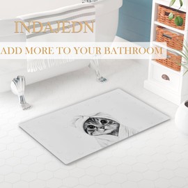 INDAJEDN Funny Bathrobe Cat Bathtub Mat Non Slip 15.7x27.6 Inch, Bath Shower Mats for Tub Kids Adults Bathroom Floor with Drain Holes and Suction Cups, Cat Bathroom Rug, Machine Washable