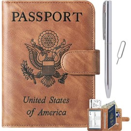 Passport Holder Cover Wallet Travel Essentials Leather Travel Wallet Rfid Blocking Case for Vacation Travel Accessories for Men Women - Color: 2#Brown, Style: Classic