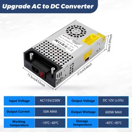 BOSYTRO AC to DC Converter, 12V DC Power Supply 600W Max 50A SMPS 110v to 12v converter Switching Power Supply Transformer for Car Radio/Stereos, RV, 3D Printer, Led Strip, Motor Pump, CCTV