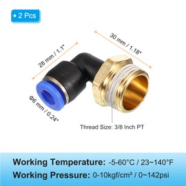 PATIKIL 3/8 Inch Push to Connect Fitting, Pack of 2, PT Male Thread, 90 Degree Connection, 6 mm Pipe Elbow and Straight Combination Air Pipe Connection, Pneumatic, Blue