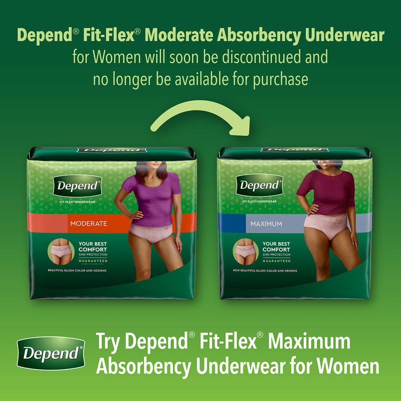 Depend Depend FIT-FLEX Incontinence Underwear for Women, Disposable, Moderate Absorbency,