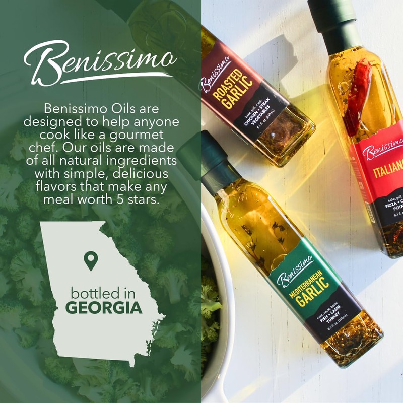 Benissimo Roasted Garlic Herb Infused Oil, All Natural Gourmet Cooking