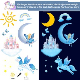Glow in The Dark Stars,Glow in The Dark Stars for Ceiling,Glow Unicorn Wall Decals Stickers for Girls Bedroom Glow in The Dark Stickers Vinyl Unicorn Castle Room Wall Decor for Baby Kids Girls Nursery