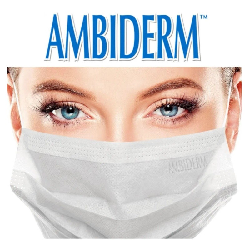 Cubre Bocas 3 Pliegos Ambiderm Blanco Caja C/50
