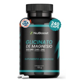 Glicinato De Magnesio 500mg 240 Cápsulas Orgánico Nuboost Sabor Sin sabor